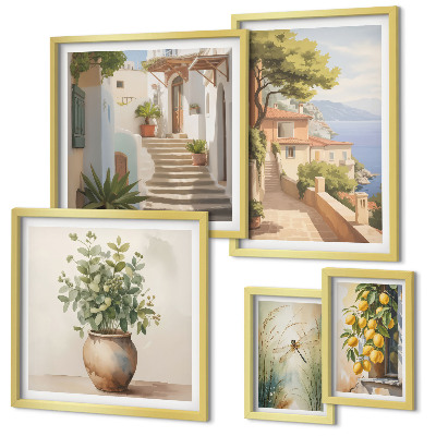 Ensemble de 5 tableaux Vues élégantes de villes balnéaires