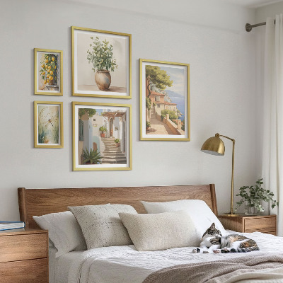 Ensemble de 5 tableaux Vues élégantes de villes balnéaires