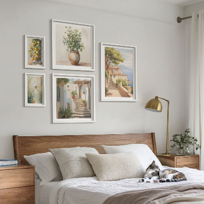 Ensemble de 5 tableaux Vues élégantes de villes balnéaires