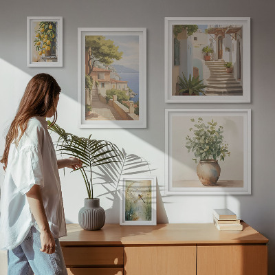 Ensemble de 5 tableaux Vues élégantes de villes balnéaires