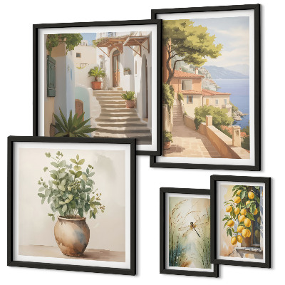 Ensemble de 5 tableaux Vues élégantes de villes balnéaires