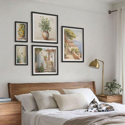Ensemble de 5 tableaux Vues élégantes de villes balnéaires