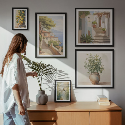 Ensemble de 5 tableaux Vues élégantes de villes balnéaires