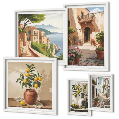 Ensemble de 5 tableaux Fleurs de rue style méditerranéen