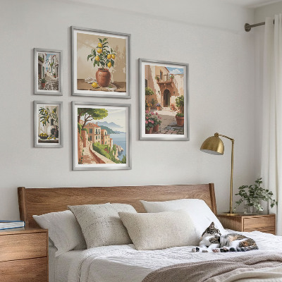 Ensemble de 5 tableaux Fleurs de rue style méditerranéen