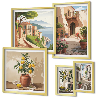 Ensemble de 5 tableaux Fleurs de rue style méditerranéen