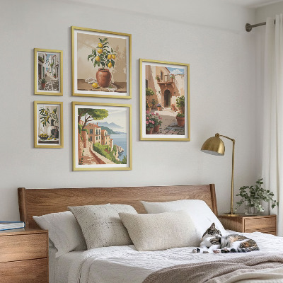 Ensemble de 5 tableaux Fleurs de rue style méditerranéen