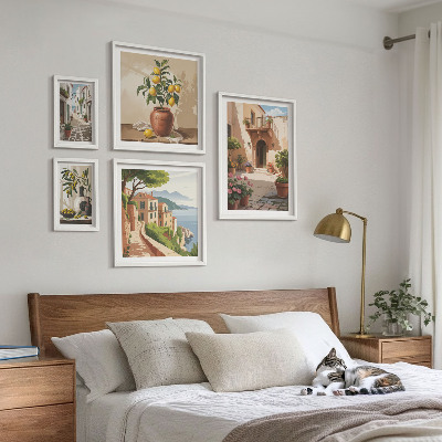 Ensemble de 5 tableaux Fleurs de rue style méditerranéen