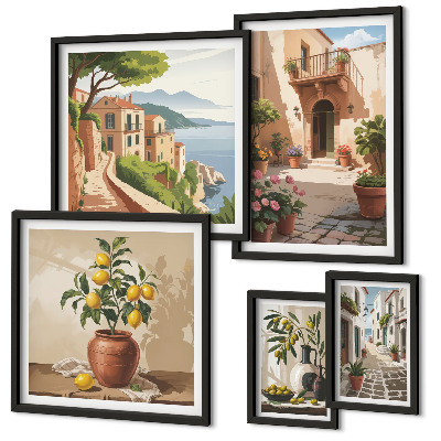 Ensemble de 5 tableaux Fleurs de rue style méditerranéen