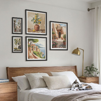Ensemble de 5 tableaux Fleurs de rue style méditerranéen