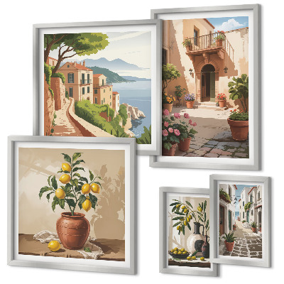 Ensemble de 5 tableaux Fleurs de rue style méditerranéen