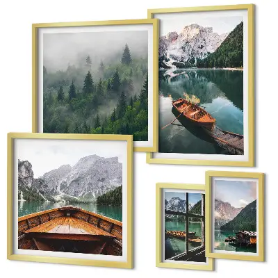 Tableau de décoration murale représentant des bateaux sur des lacs de montagne calmes