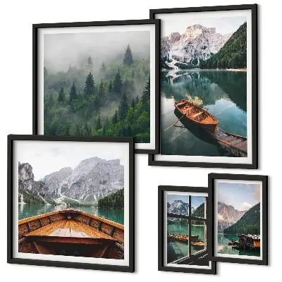 Tableau de décoration murale représentant des bateaux sur des lacs de montagne calmes
