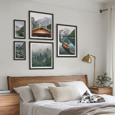 Tableau de décoration murale Bateaux sur les lacs de montagne calmes
