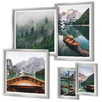 Tableau de décoration murale représentant des bateaux sur des lacs de montagne calmes