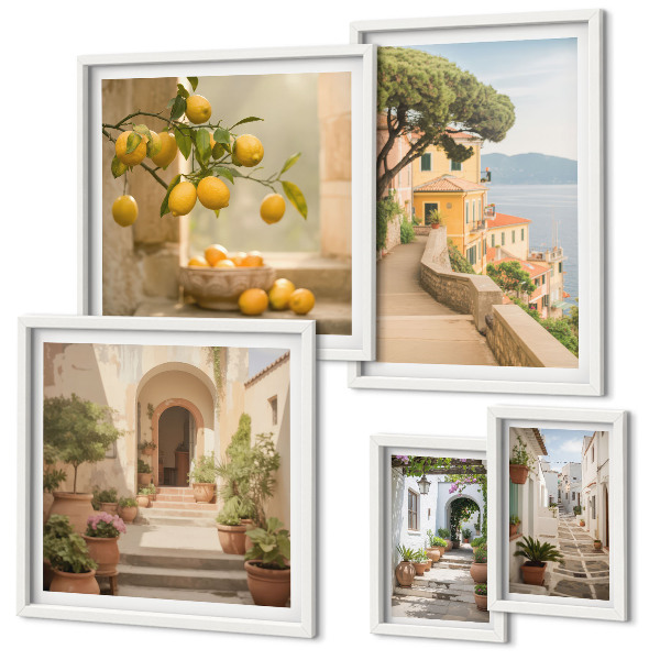 Ensemble de 5 tableaux Rues charmantes regorgeant de fruits de mer