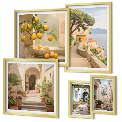 Ensemble de 5 tableaux Rues charmantes regorgeant de fruits de mer