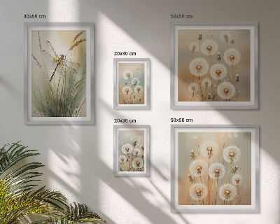 Ensemble de 5 tableaux Motifs floraux de libellules et de pissenlits