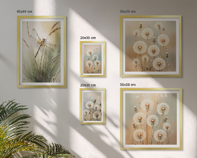 Ensemble de 5 tableaux Motifs floraux de libellules et de pissenlits