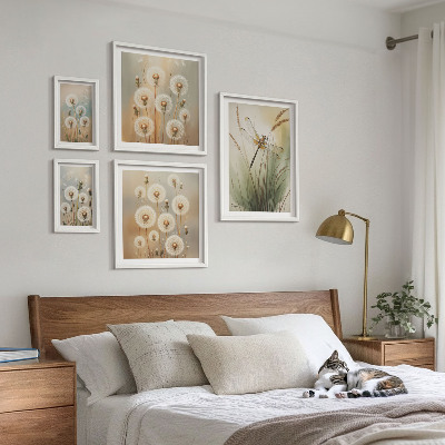 Ensemble de 5 tableaux Motifs floraux de libellules et de pissenlits