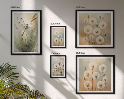 Ensemble de 5 tableaux Motifs floraux de libellules et de pissenlits