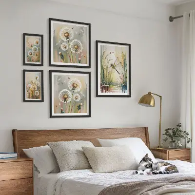 Tableau de décoration murale libellules florales style naturel