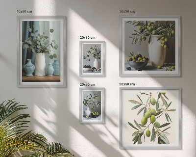 Lot de tableaux encadrés Décorations d'olives vertes dans un vase