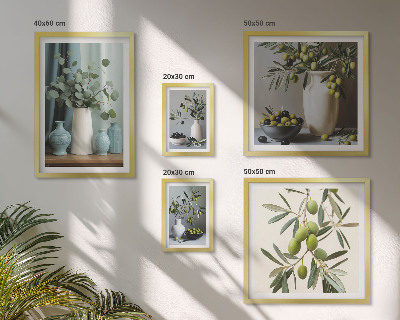Lot de tableaux encadrés Décorations d'olives vertes dans un vase
