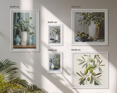 Lot de tableaux encadrés Décorations d'olives vertes dans un vase