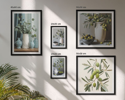 Lot de tableaux encadrés Décorations d'olives vertes dans un vase