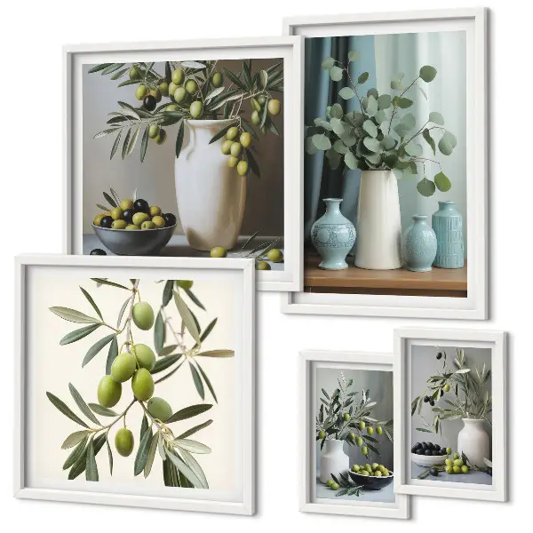 Ensemble de 5 tableaux fleurs d'oliviers verts au style scandinave