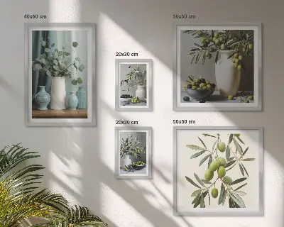 Ensemble de 5 tableaux fleurs d'oliviers verts au style scandinave