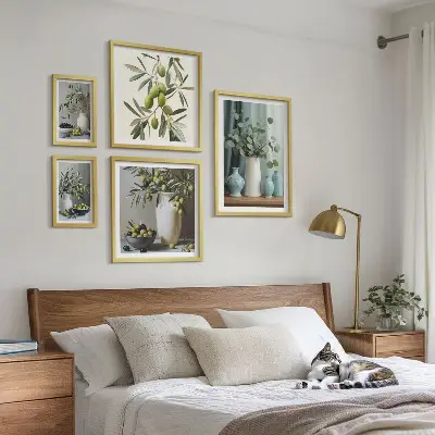 Ensemble de 5 tableaux fleurs d'oliviers verts au style scandinave