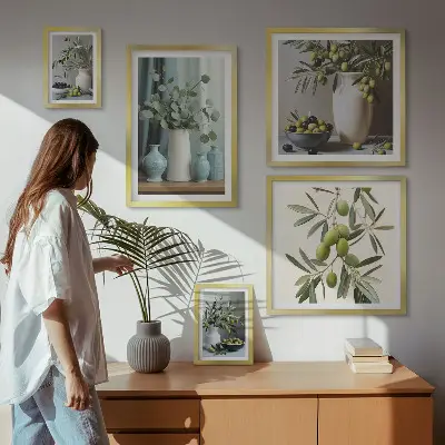 Ensemble de 5 tableaux fleurs d'oliviers verts au style scandinave