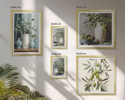 Ensemble de 5 tableaux fleurs d'oliviers verts au style scandinave