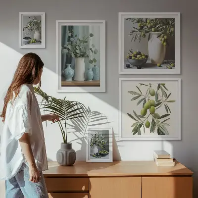 Ensemble de 5 tableaux fleurs d'oliviers verts au style scandinave