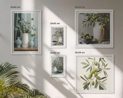 Ensemble de 5 tableaux fleurs d'oliviers verts au style scandinave