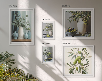 Ensemble de 5 tableaux Fleurs d'oliviers verts style scandinave
