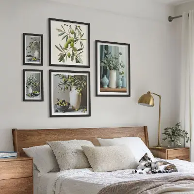 Ensemble de 5 tableaux fleurs d'oliviers verts au style scandinave