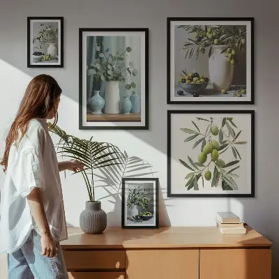 Ensemble de 5 tableaux fleurs d'oliviers verts au style scandinave
