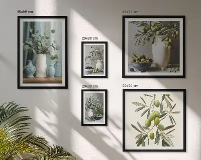 Ensemble de 5 tableaux fleurs d'oliviers verts au style scandinave
