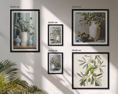 Ensemble de 5 tableaux Fleurs d'oliviers verts style scandinave