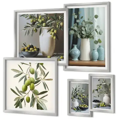 Ensemble de 5 tableaux fleurs d'oliviers verts au style scandinave