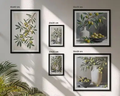 Tableau de décoration murale avec des touches d'olive pour un intérieur rustique
