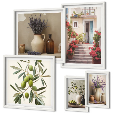 Lot de tableaux encadrés Intérieurs élégants fleurs fruits