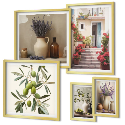 Lot de tableaux encadrés Intérieurs élégants fleurs fruits