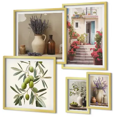 Lot de tableaux encadrés motifs élégants de fleurs et fruits