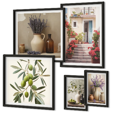 Lot de tableaux encadrés Intérieurs élégants fleurs fruits