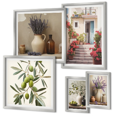 Lot de tableaux encadrés Intérieurs élégants fleurs fruits