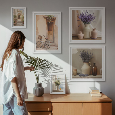 Tableau de décoration murale Intérieurs élégants avec un vélo et des fleurs